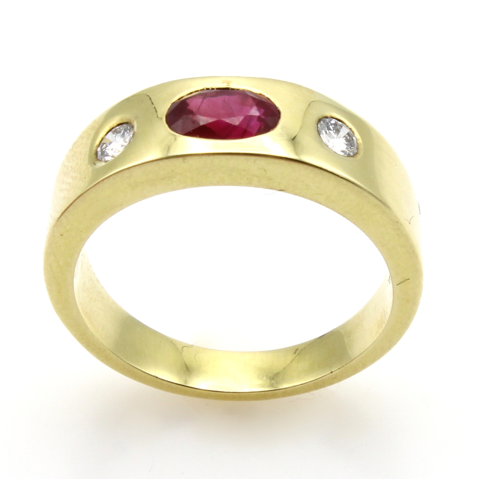 Image 26984334 - Bandring mit Rubin und Brillanten, GG 585/000, ovaler, fac. Rubin ca. 1.01 ct, 2 Brill. ...