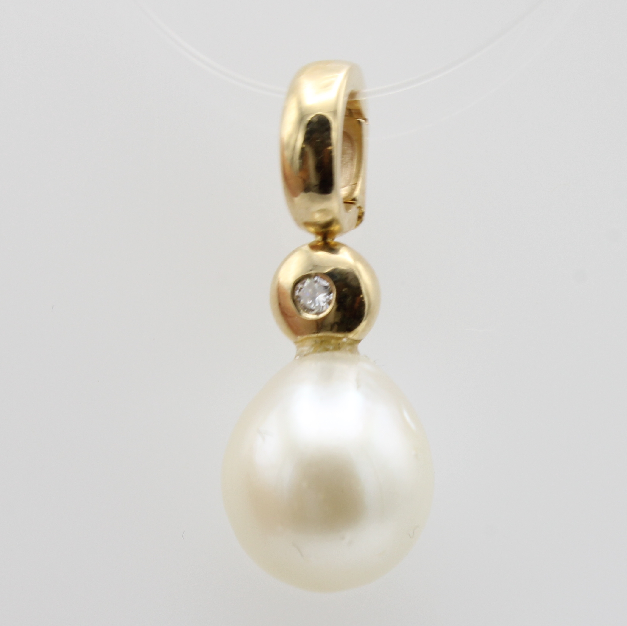 Image 26984342 - Clipanhänger mit Süßwasserzuchtperle und Brillant, GG 585/000, l. tropfenförm. ...