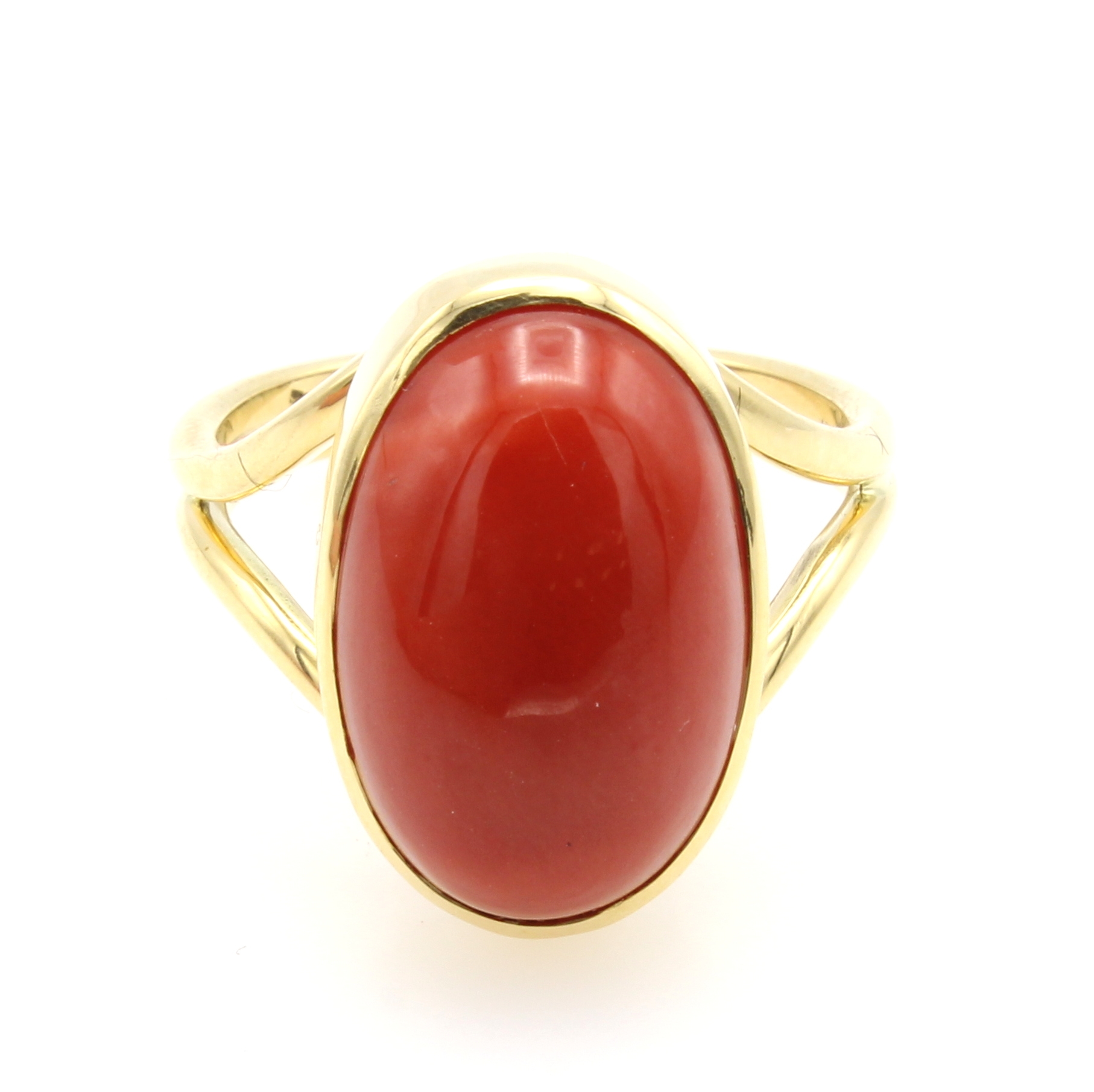 Image 26984350 - Ring mit Koralle, GG 750/000, geteilte Ringschiene, Koralle in glatter, schmaler Fassung ...