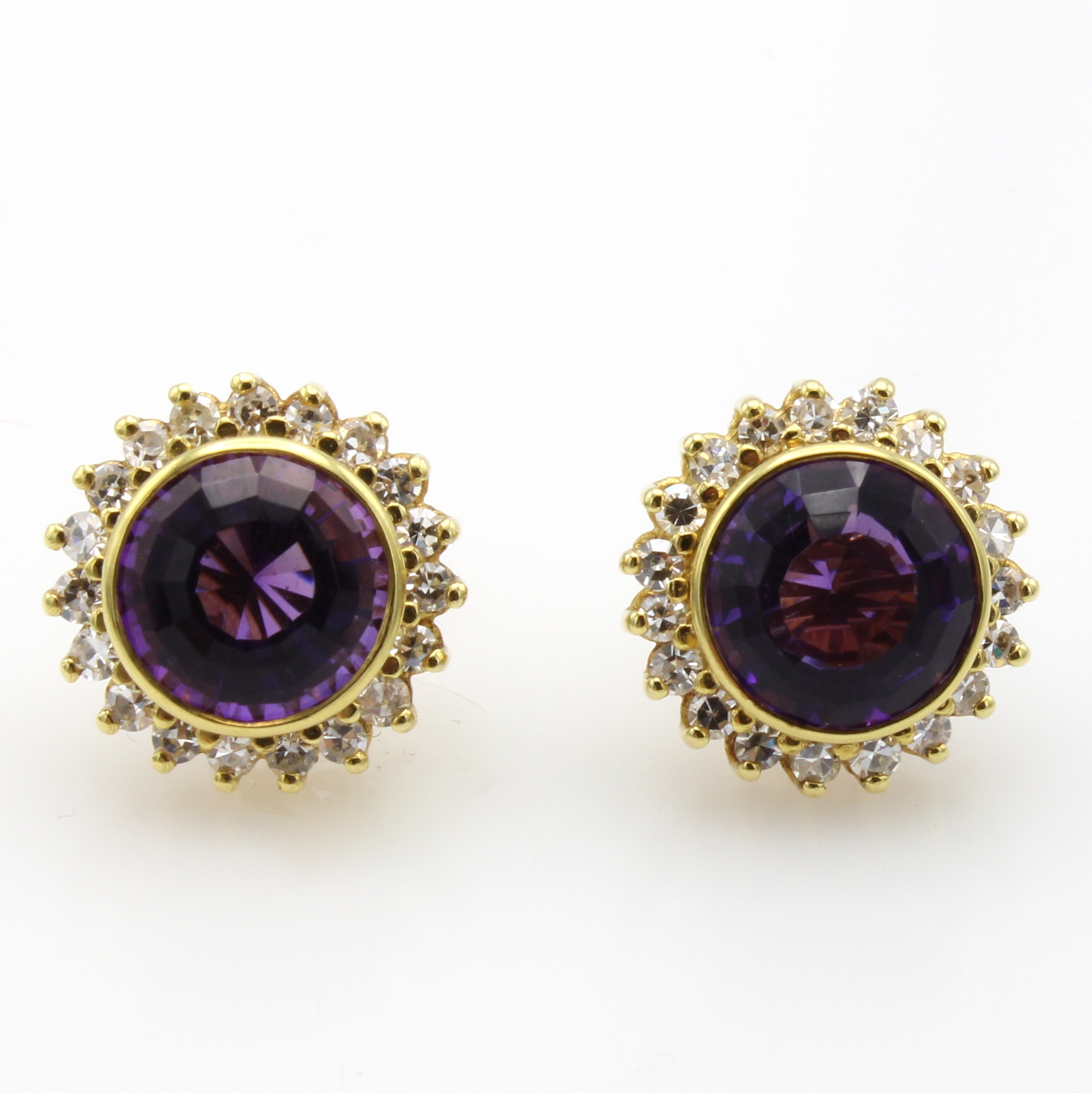 Image 26984358 - Paar Ohrstecker mit Amethysten und Brillanten, GG 585/000, runde, fac. Amethyste zus. ...