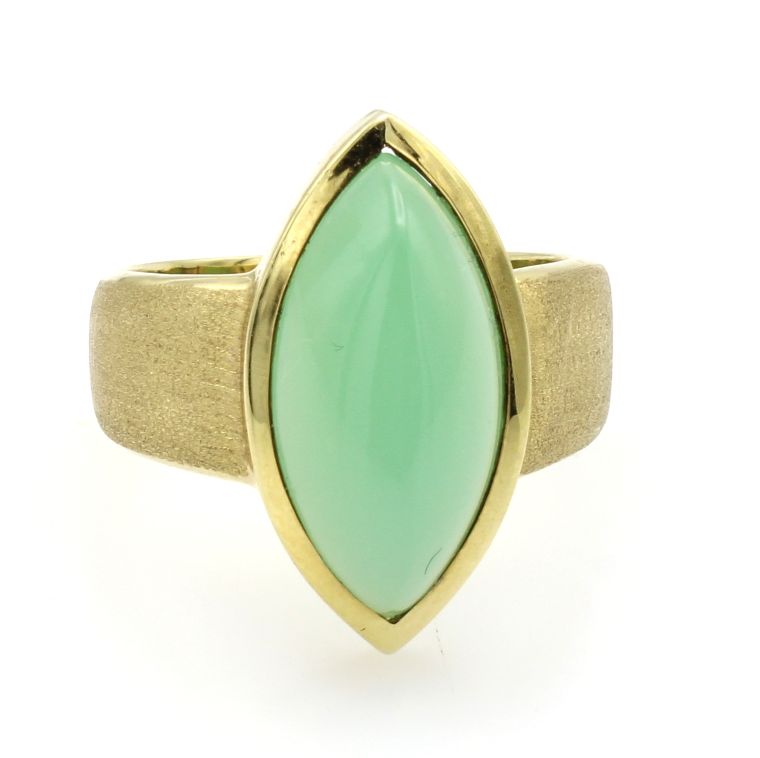 Image 26984365 - Ring mit Chrysopras, GG 585/000, mattierte Ringschiene, Chrysoprasnavette im Cabochon- ...