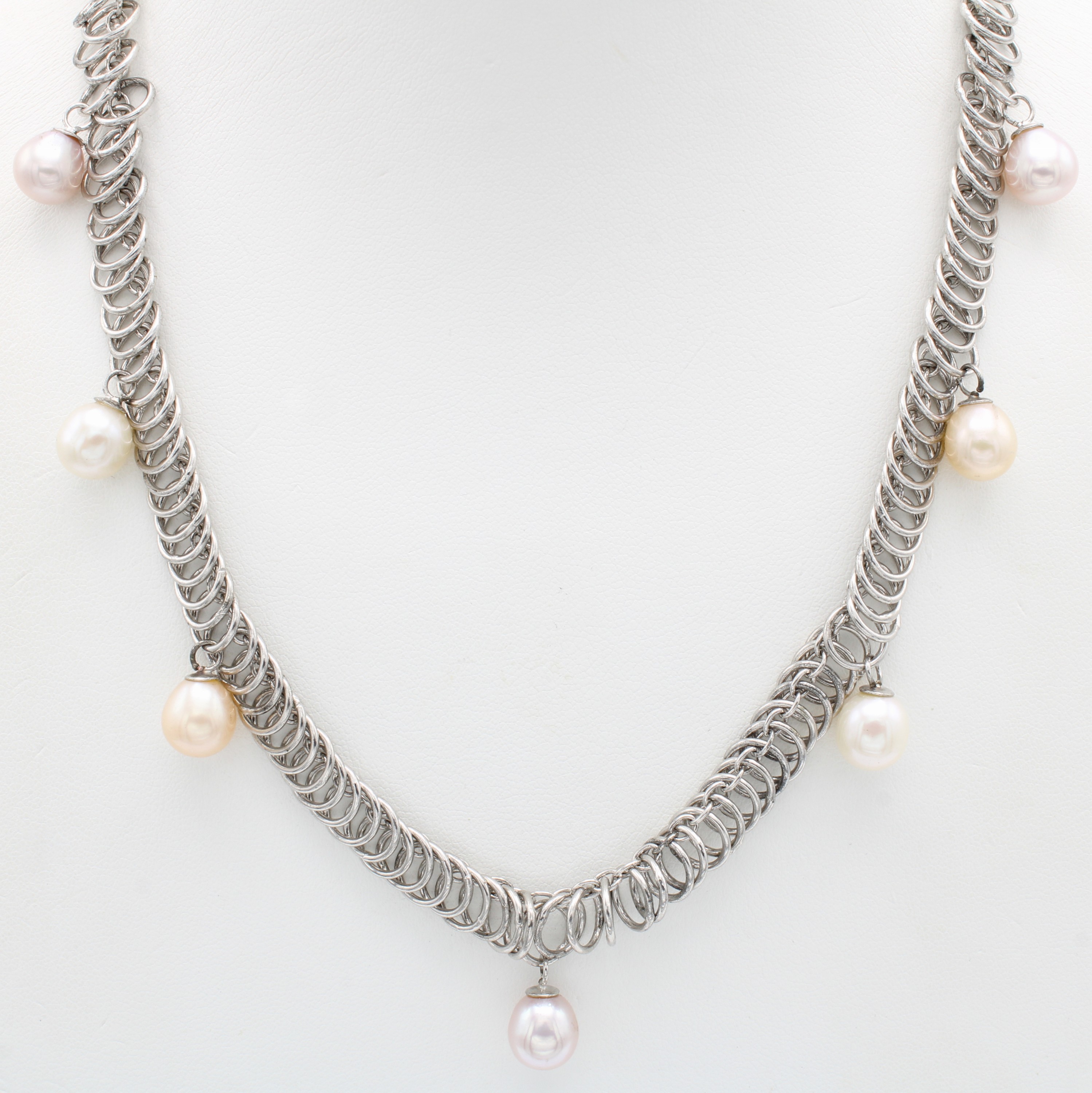 Image 26984372 - Gliederkette mit Süßwasserzuchtperlen, 925erSilber, runde Glieder, multicolorfarb. ...