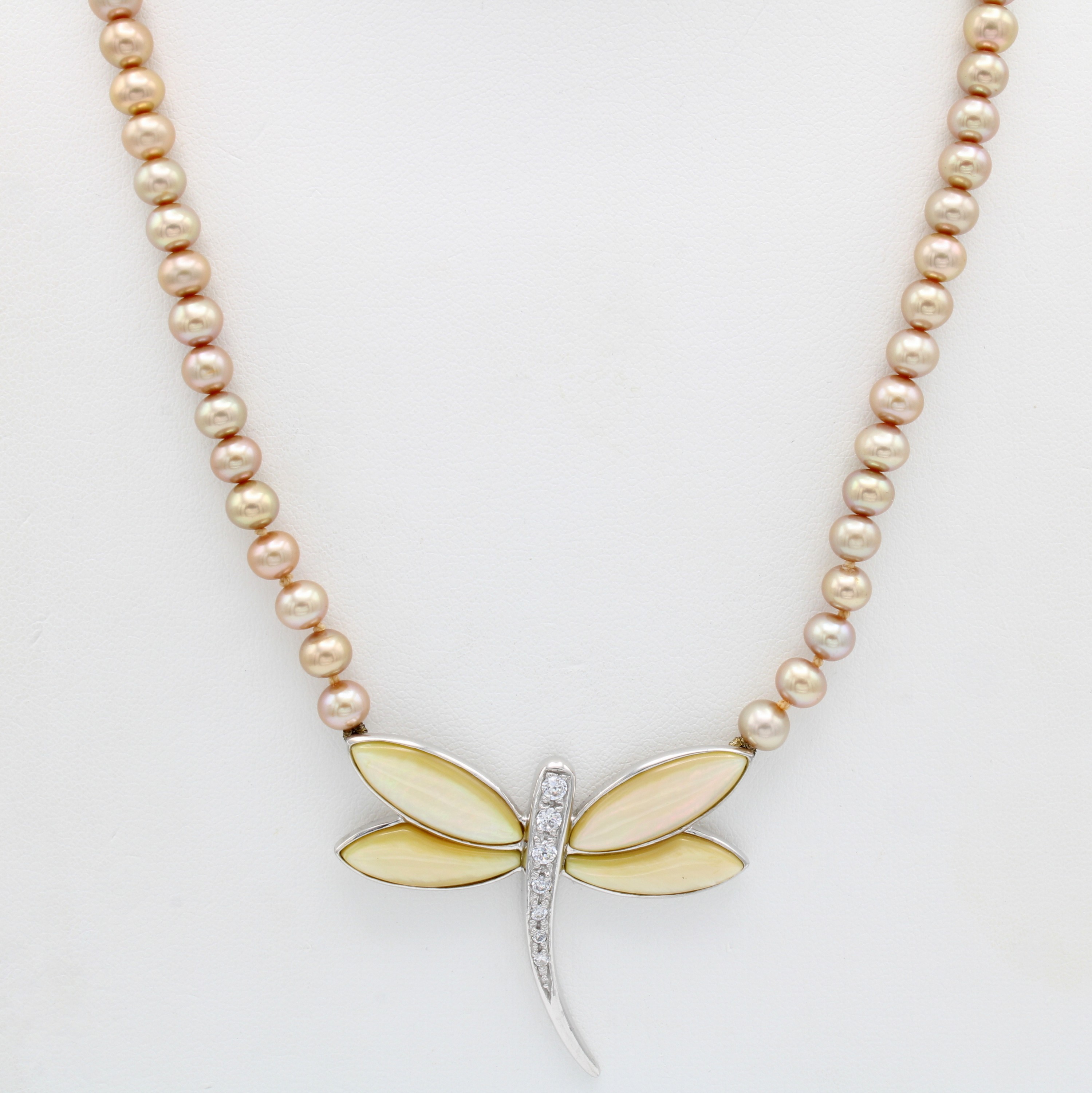 Image 26984375 - Süßwasserzuchtperlenkette ´Libelle´ mit Perlmutt und Zirkonia, 925er Silber, ...