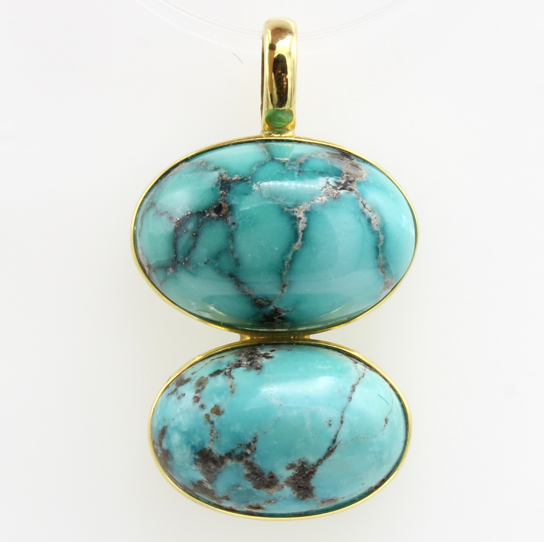 Image 26984383 - Anhänger mit Türkisen, GG 585/000, 2 ovale Türkiscabochons zus. ca. 19.6 ct ...