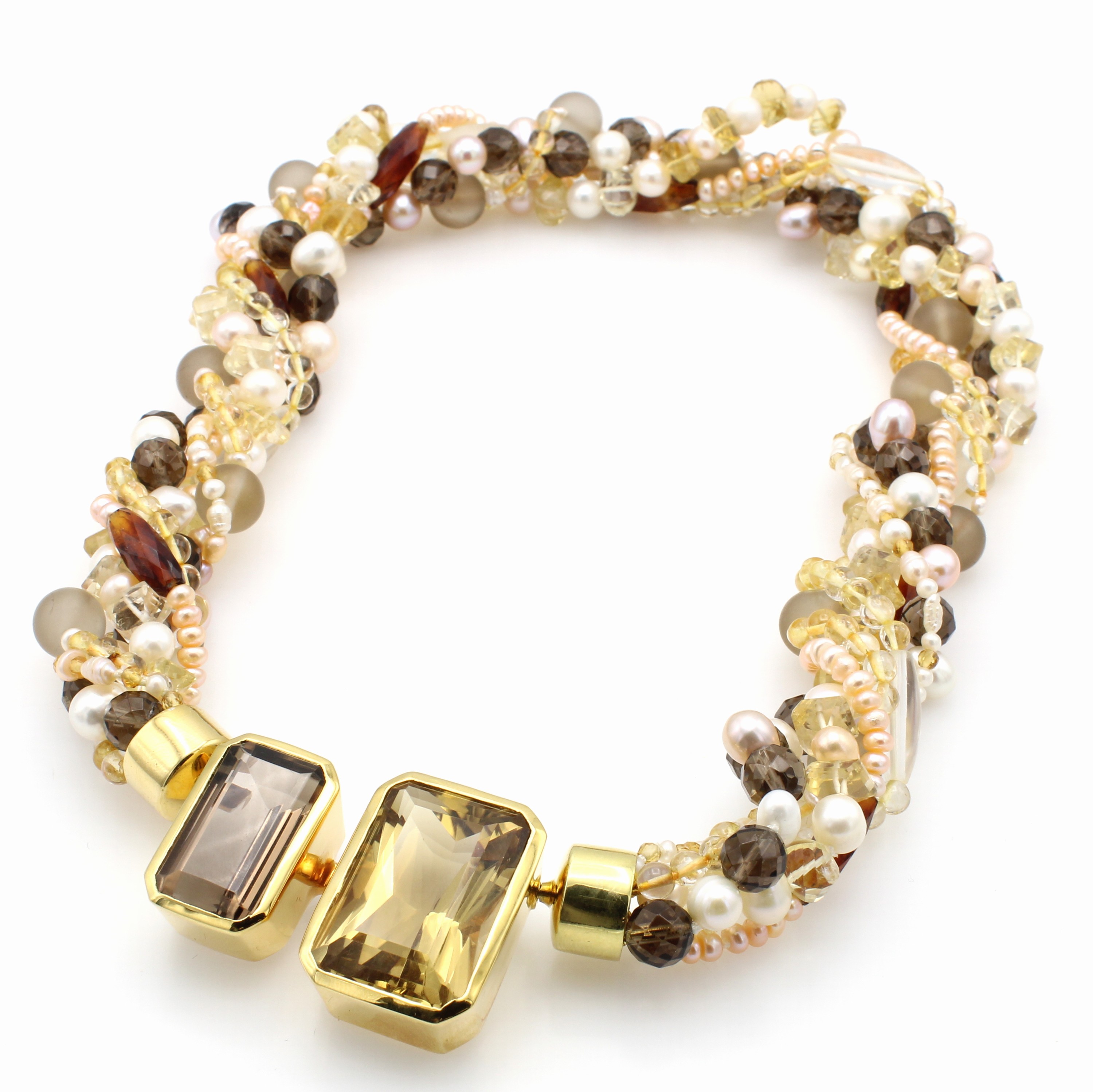 Image 26984392 - Citrinwechselschließe an 6-reihiger Kette, 925er Silber verg., Perlen, Citrine, Rauch- ...