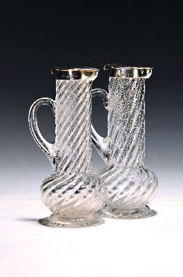 Image Paar kleine Karaffen/Miniaturkaraffen, Birmingham, Sterlingsilber, 1891, farbloser ...