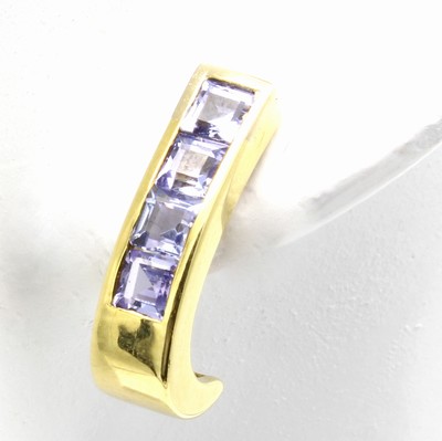 26984329a - Paar Ohrstecker mit Tansaniten, GG 585/000, Halbcreolen, Tansanitcarrées zus. ca. 2.1 ...