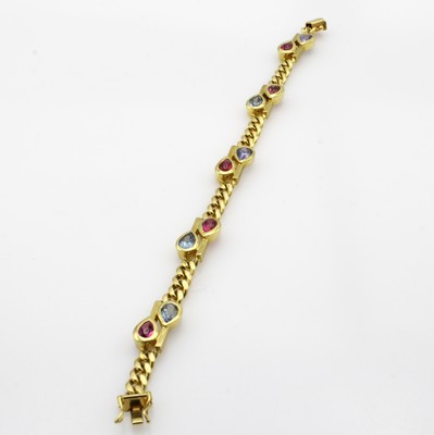 26984331a - Armband mit Farbsteinen, GG 585/000, Panzerglieder, fac. Tansanittropfen zus. ca. 4ct ...