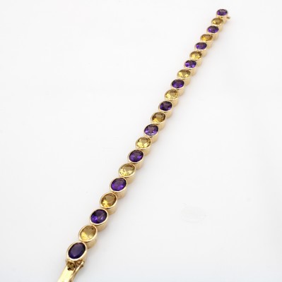 26984362a - Armband mit Farbsteinen, GG 585/000, ovale Citrine und Amethyste im Wechsel gef. zus. ...
