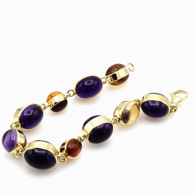 Image Armband mit Farbsteinen, GG 585/000, ovale Citrin- und Amethystcabochons zus. ca. 100 ...
