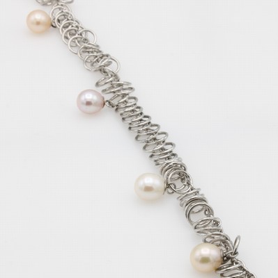 26984372a - Gliederkette mit Süßwasserzuchtperlen, 925erSilber, runde Glieder, multicolorfarb. ...