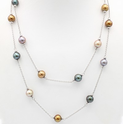 Image Endlose Kette mit Süßwasserzuchtperlen, 925er Silber, multicolorfarb. Perlen ...