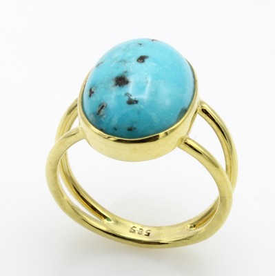 26984382a - Ring mit Türkis, GG 585/000, geteilte Ringschiene, Türkiscabochon ca. 7.5 ct, RW ca.57 ...