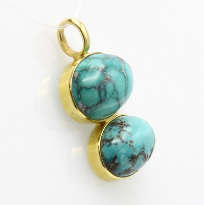 26984383a - Anhänger mit Türkisen, GG 585/000, 2 ovale Türkiscabochons zus. ca. 19.6 ct ...