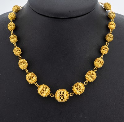 Image 14 kt Gold Collier, GG 585/000 gepr., wohl nachträglich feinvergoldet, im Verlauf, ...
