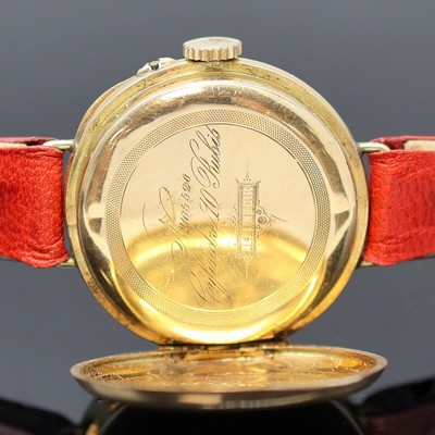 26984541e - Taschenuhr in GG 750/000 umgebaut zur Armbanduhr, Schweiz um 1910, Geh. dell., guill. ...