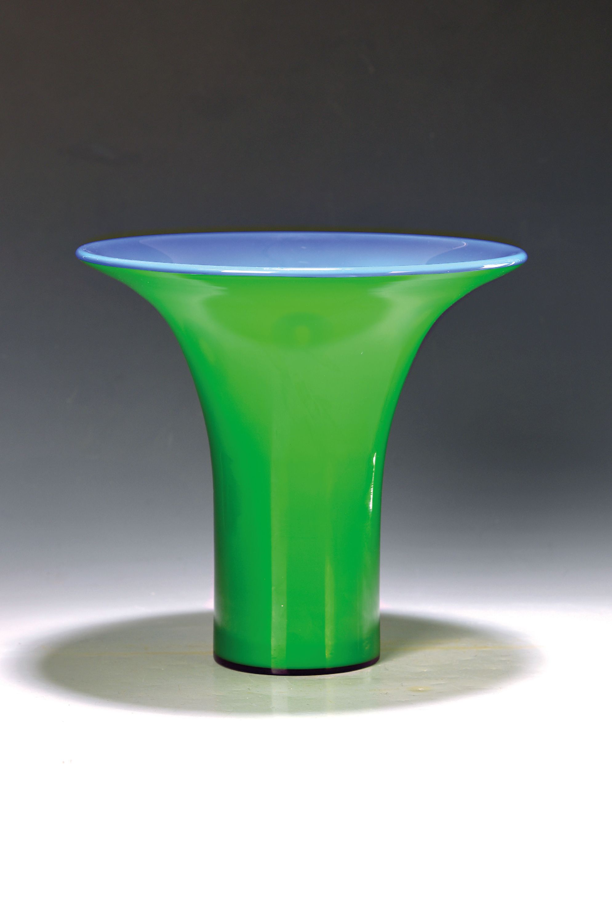 Image 26985441 - Large vase, Salviati Murano, dated 1999, opaque-blue glass with blue melting, green outer ...