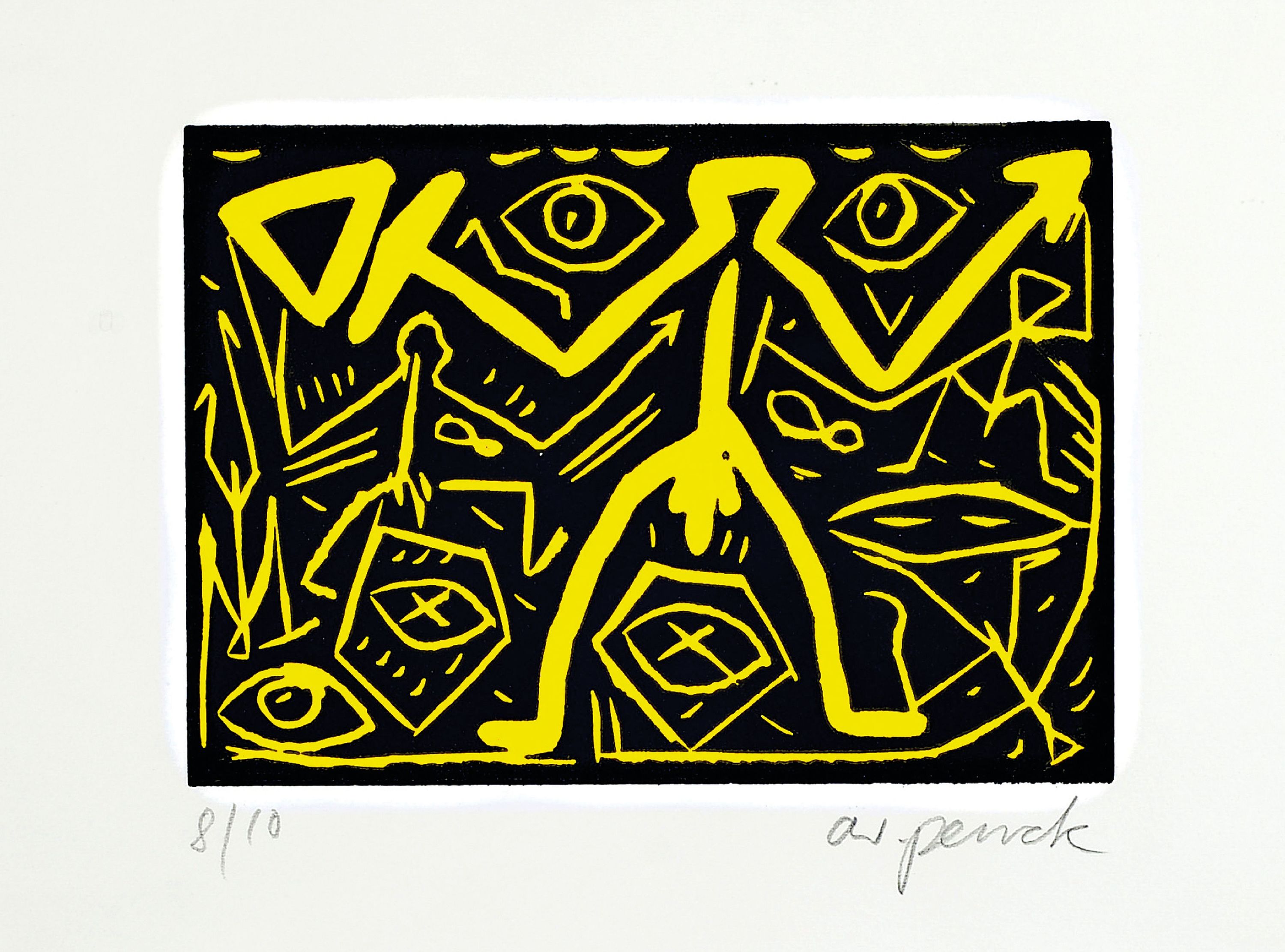 Image 26985797 - A.R. Penck, 1939-2017, Farbsiebdruck, handsign. und num. 8/10, approx 15x21cm, PP, ...
