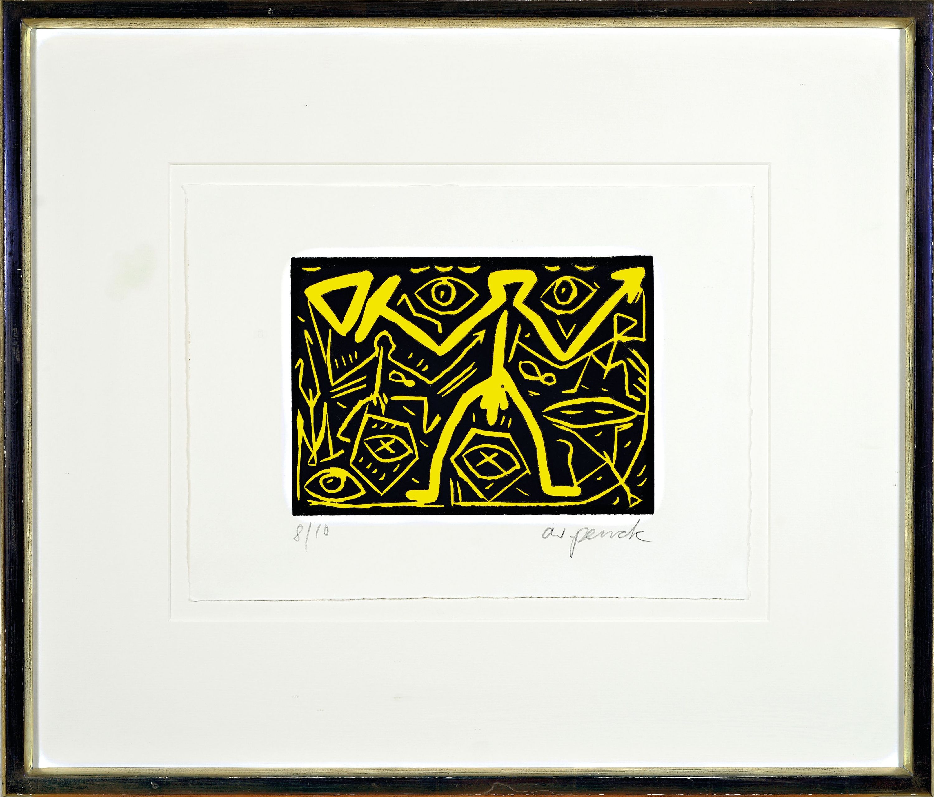 Detail k: A.R. Penck, 1939-2017, Farbsiebdruck, handsign. und num. 8/10, approx 15x21cm, PP, framed under glass, approx 46x54cm