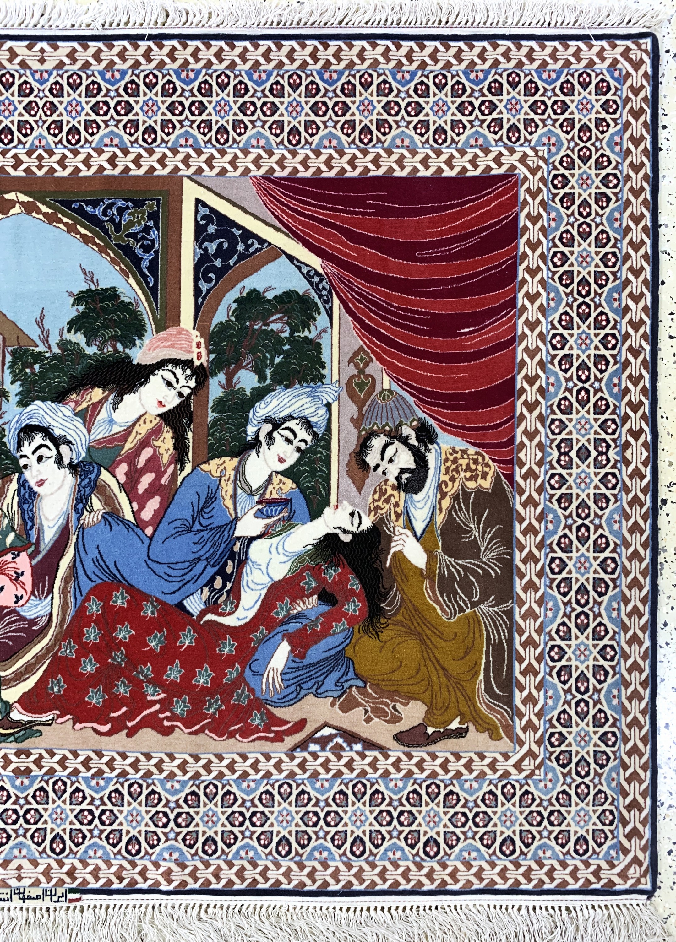 Detail a: Esfahan fein Persien, signiert"Enteshari", Mitte 20.Jhd, Korkwolle auf Seide, ca. 175 x 120 cm, ca. 1,0 Mio. Kn/qm, EHZ: 1-2