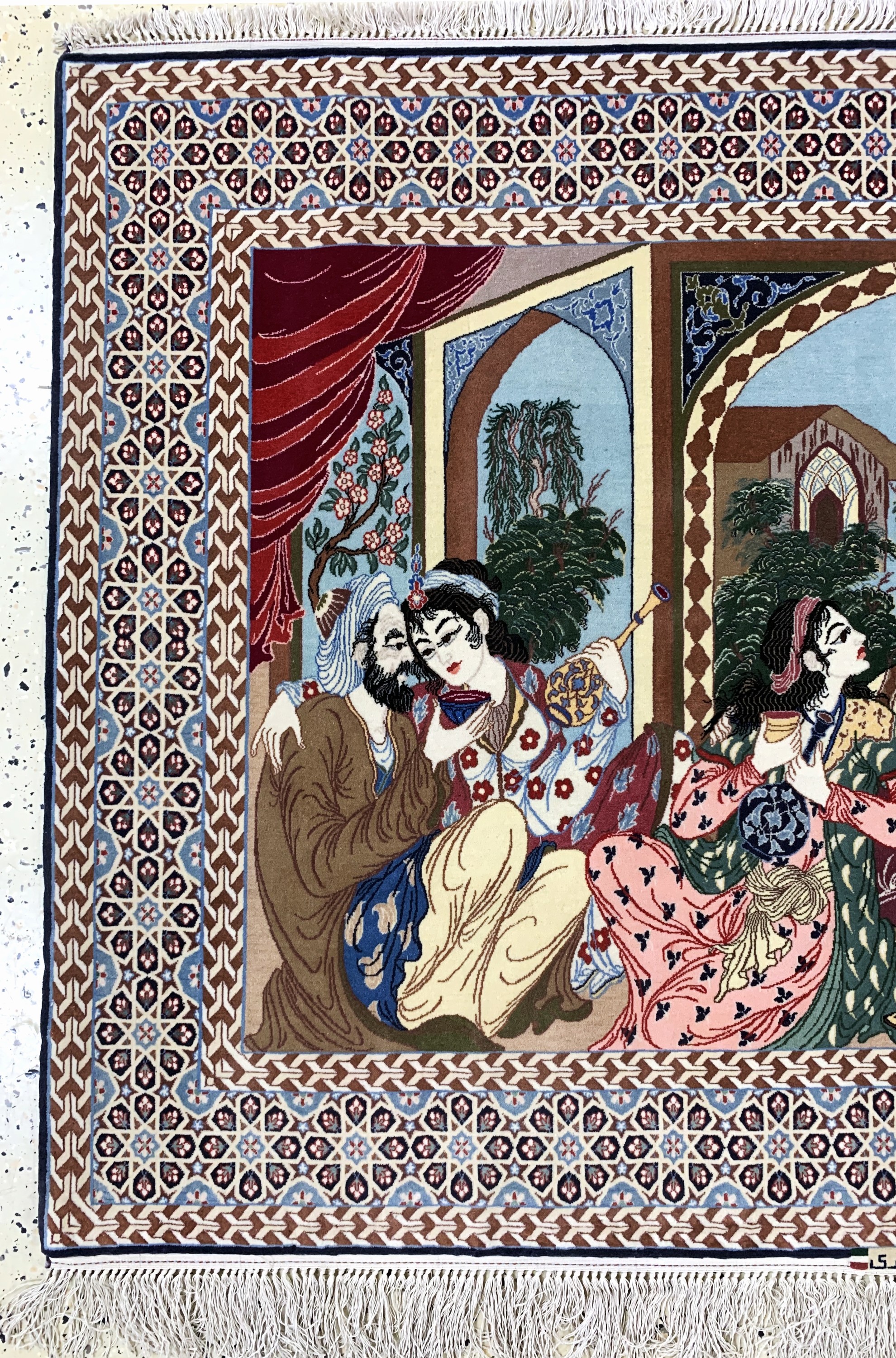 Detail c: Esfahan fein Persien, signiert"Enteshari", Mitte 20.Jhd, Korkwolle auf Seide, ca. 175 x 120 cm, ca. 1,0 Mio. Kn/qm, EHZ: 1-2
