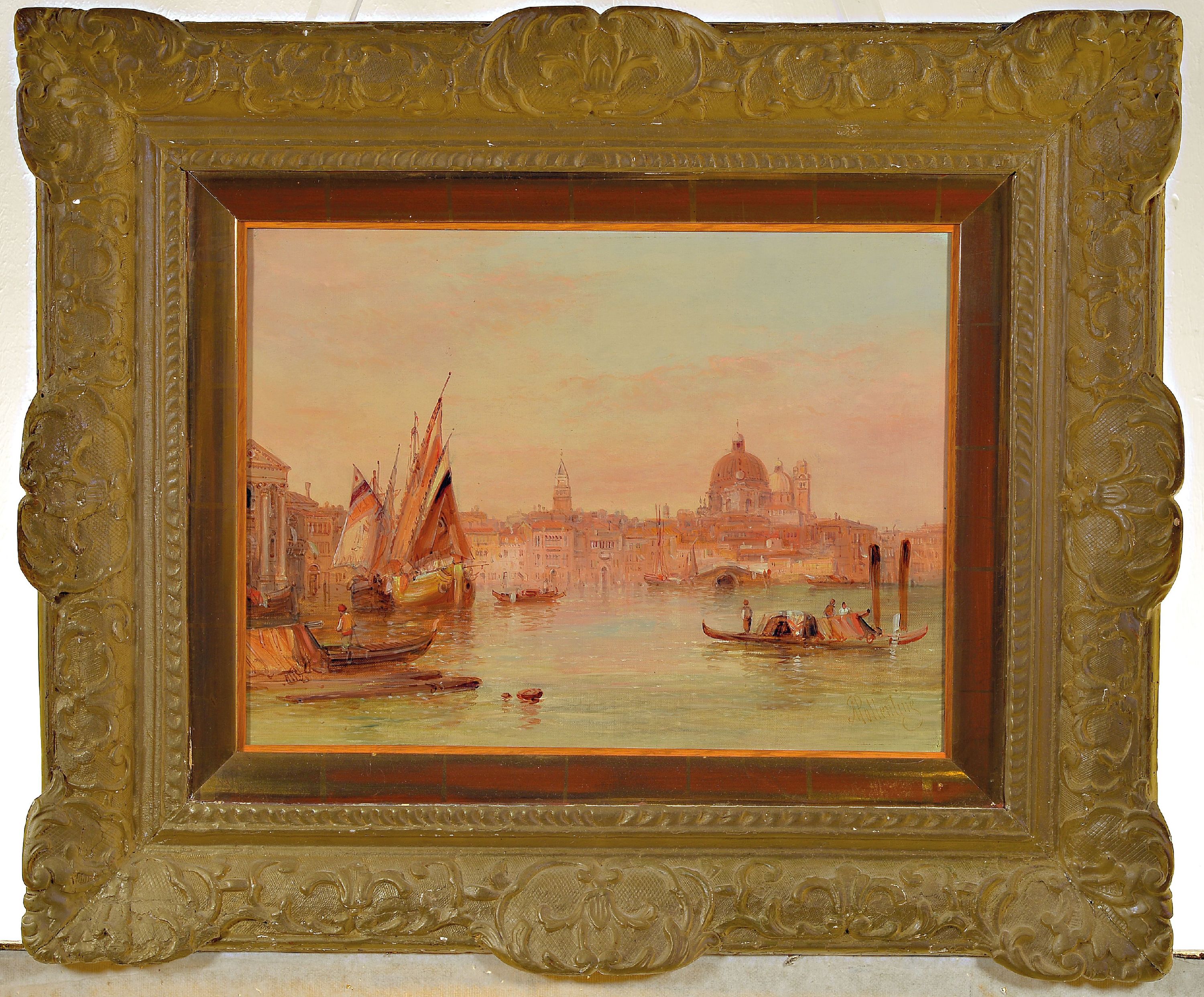 Detail k: Alfred Pollentine, 1836-1890, Ansicht aus Venedig, Öl/Lwd, rest., doubl., rechts unten sign., ca. 36x40cm, R. ca. 53x63cm