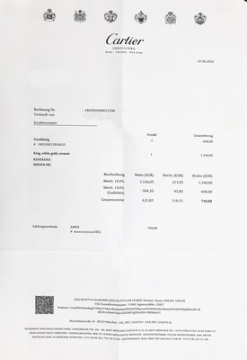 26985904a - 18 kt Gold CARTIER Ring, WG 750/000, Trinity-Serie, 1 Ring Keramik, RW 64, sign. und ...