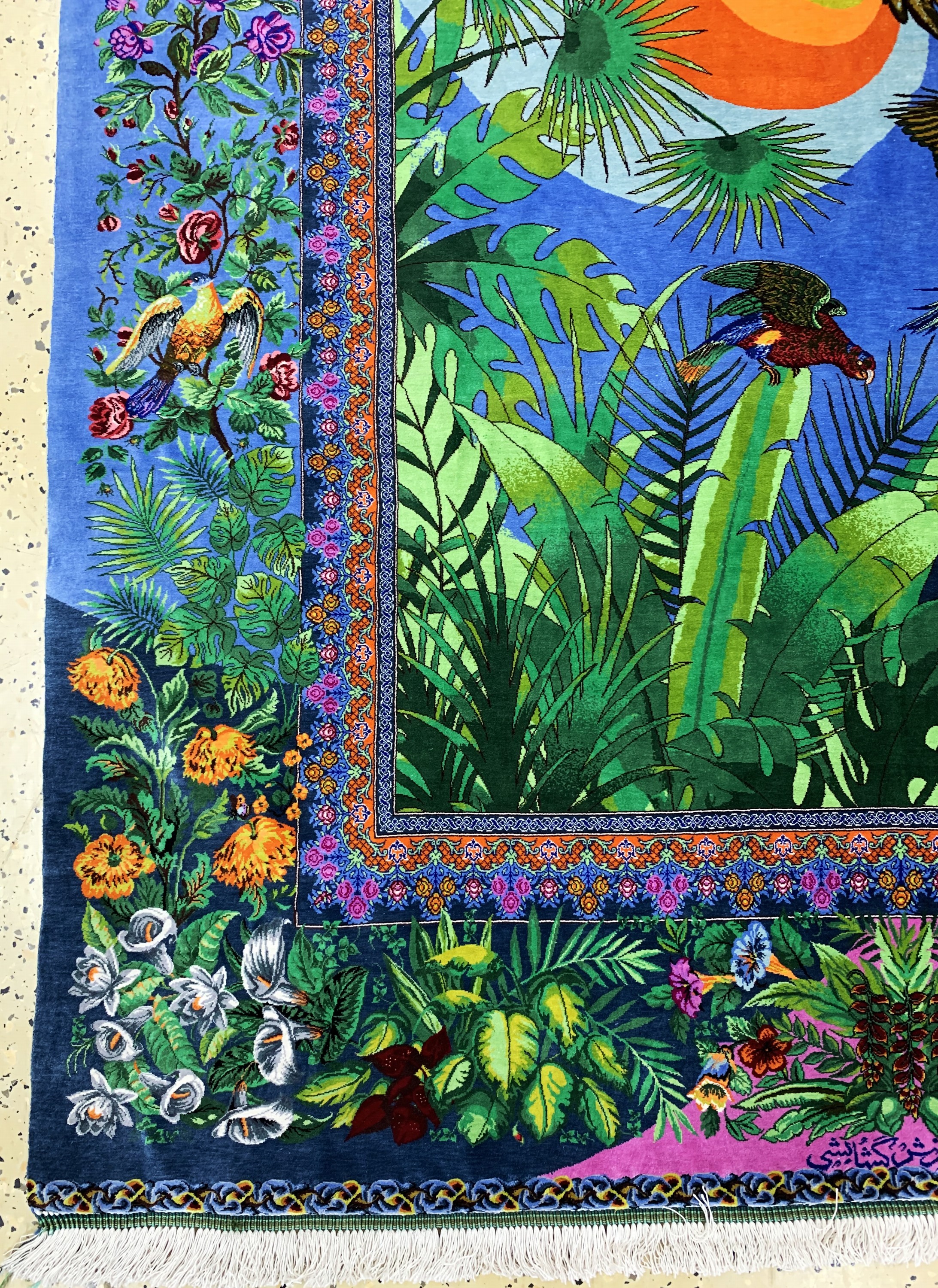 Detail b: Ghom Seide fein Persien, signiert"Goshaieshi", Ende 20.Jhd, reine Naturseide, ca. 204 x 136 cm, ca. 1,0 Mio. Kn/qm, EHZ: 1(neuwertig)