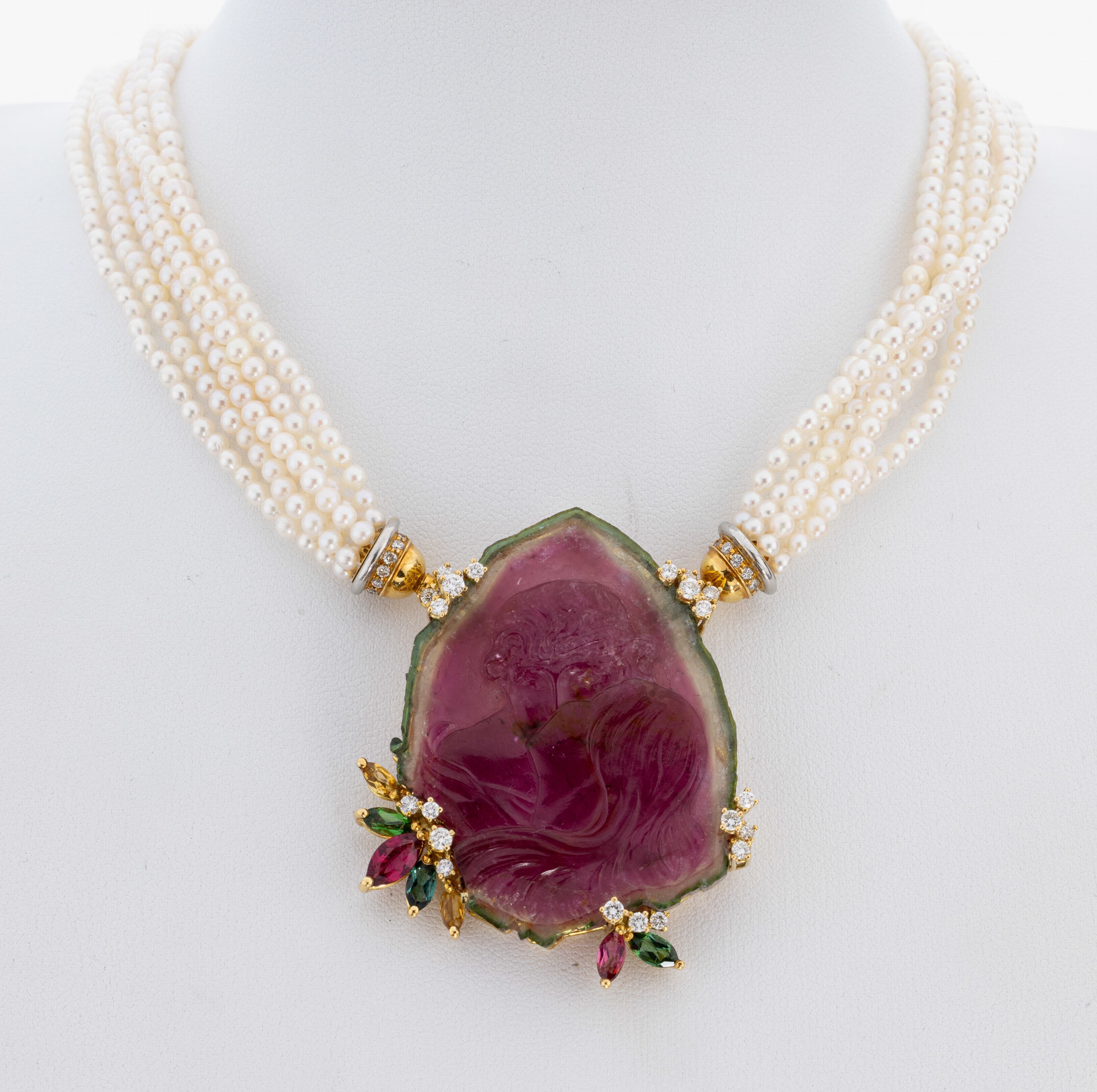 Image 26986016 - Zuchtperl-Collier mit 18 kt Gold Turmalin- Brillant-Mittelteil, GG/WG 750/000, ...