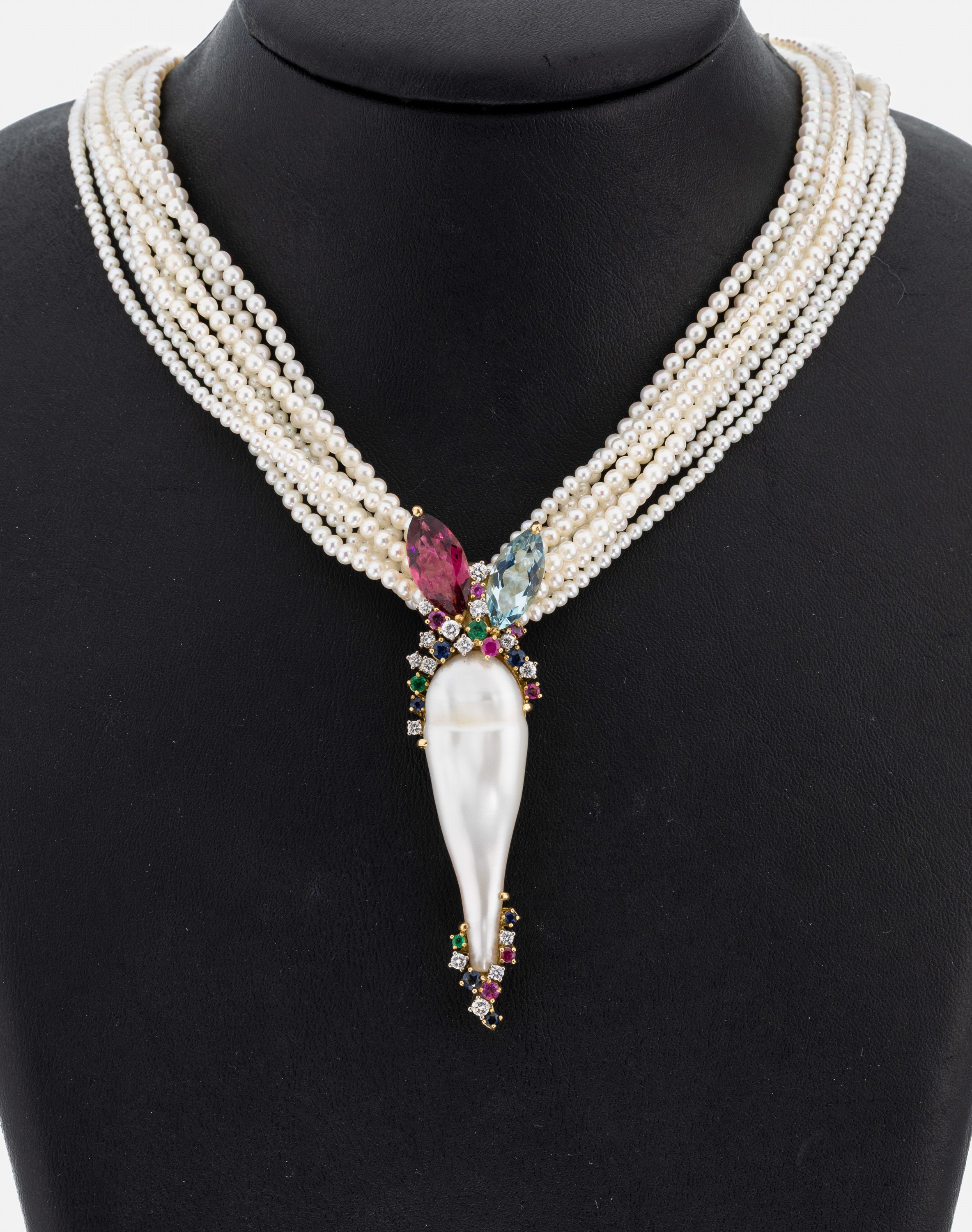 Image 26986017 - Zuchtperl-Collier mit 18 kt Gold Brillant- Schließe und 18 kt Gold Perl-Brillant- ...