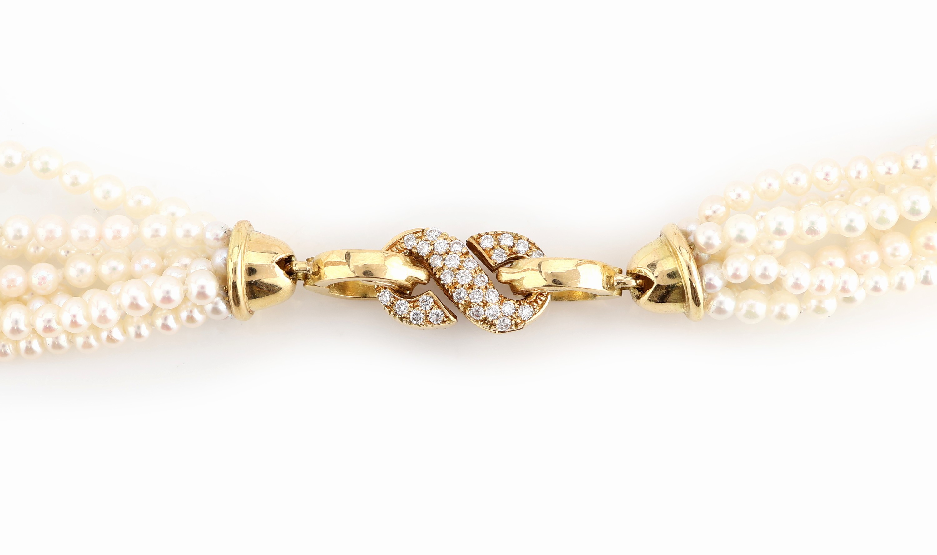 Detail d: Zuchtperl-Collier mit 18 kt Gold Brillant- Schließe und 18 kt Gold Perl-Brillant- Farbstein-Clipanhänger, GG/WG 750/000, Einzelanfertigung eines ...