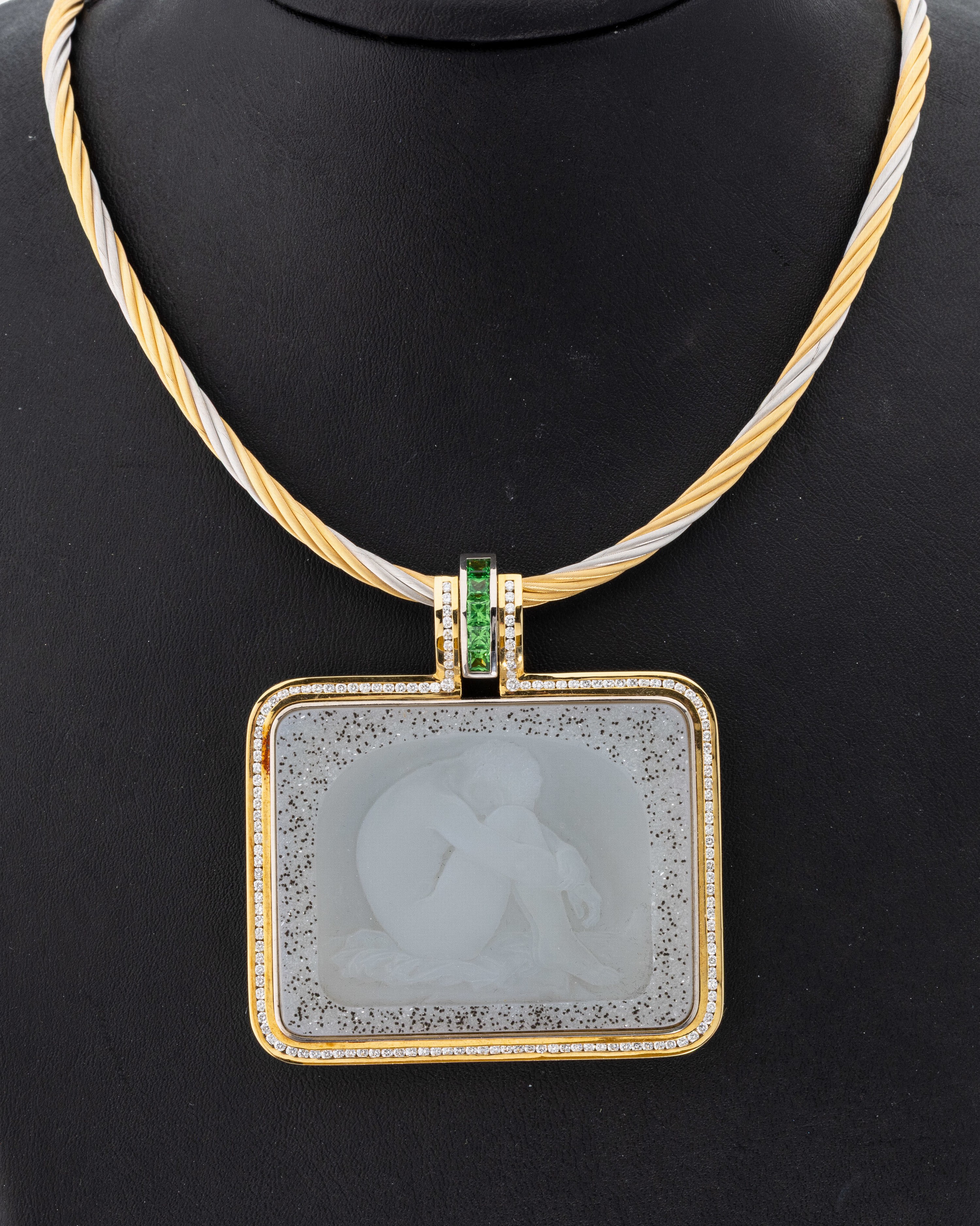 Image 26986025 - 18 kt Gold Geodenherz-Brillant-Tsavorith- Anhänger, GG/WG 750/000, Einzelanfertigung ...