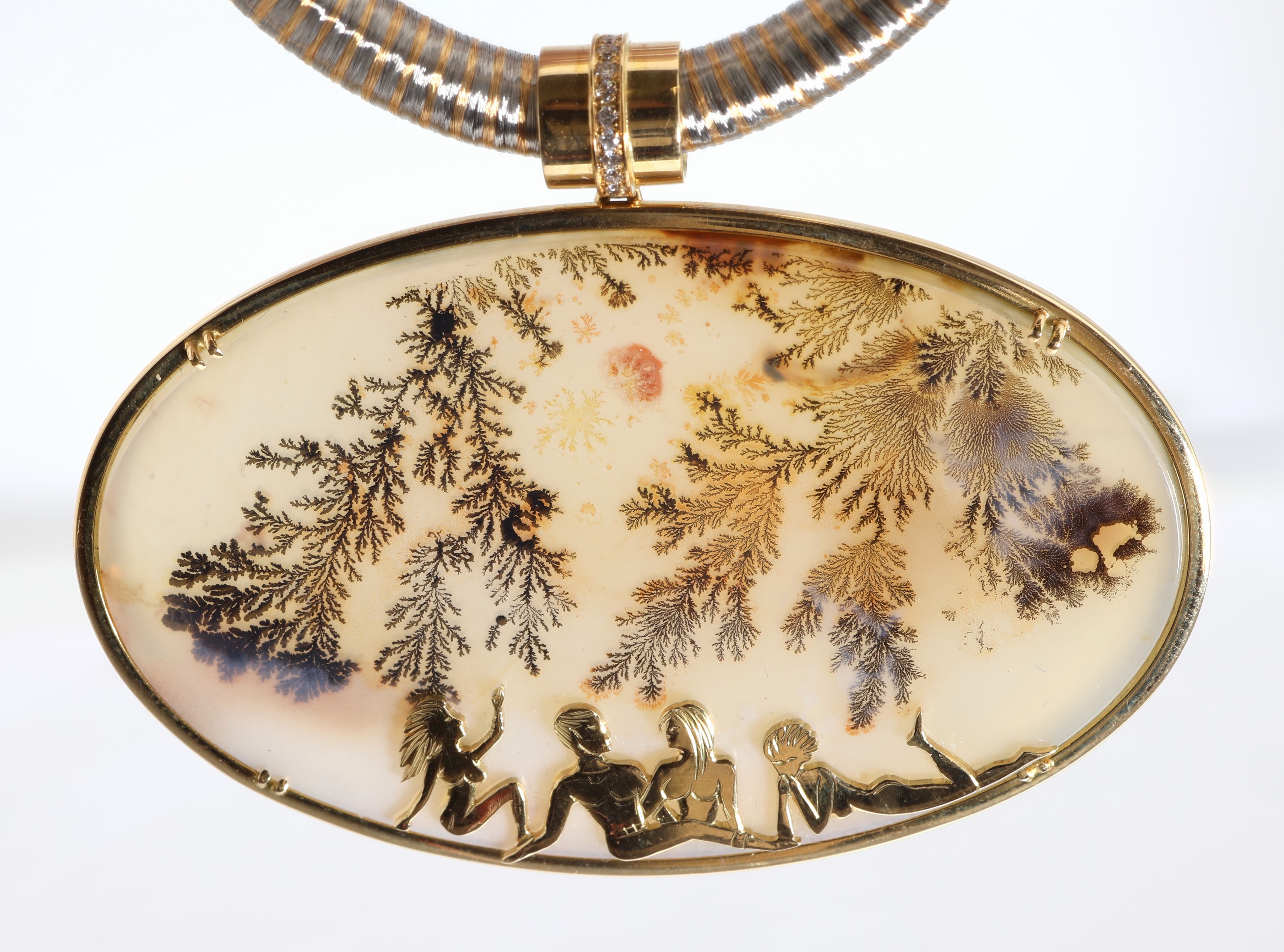 Detail a: 18 kt Gold Achat-Brillant-Anhänger, GG 750/000, Einzelanfertigung eines renommierten Idar-Obersteiner Goldschmieds, gr. ovale ...
