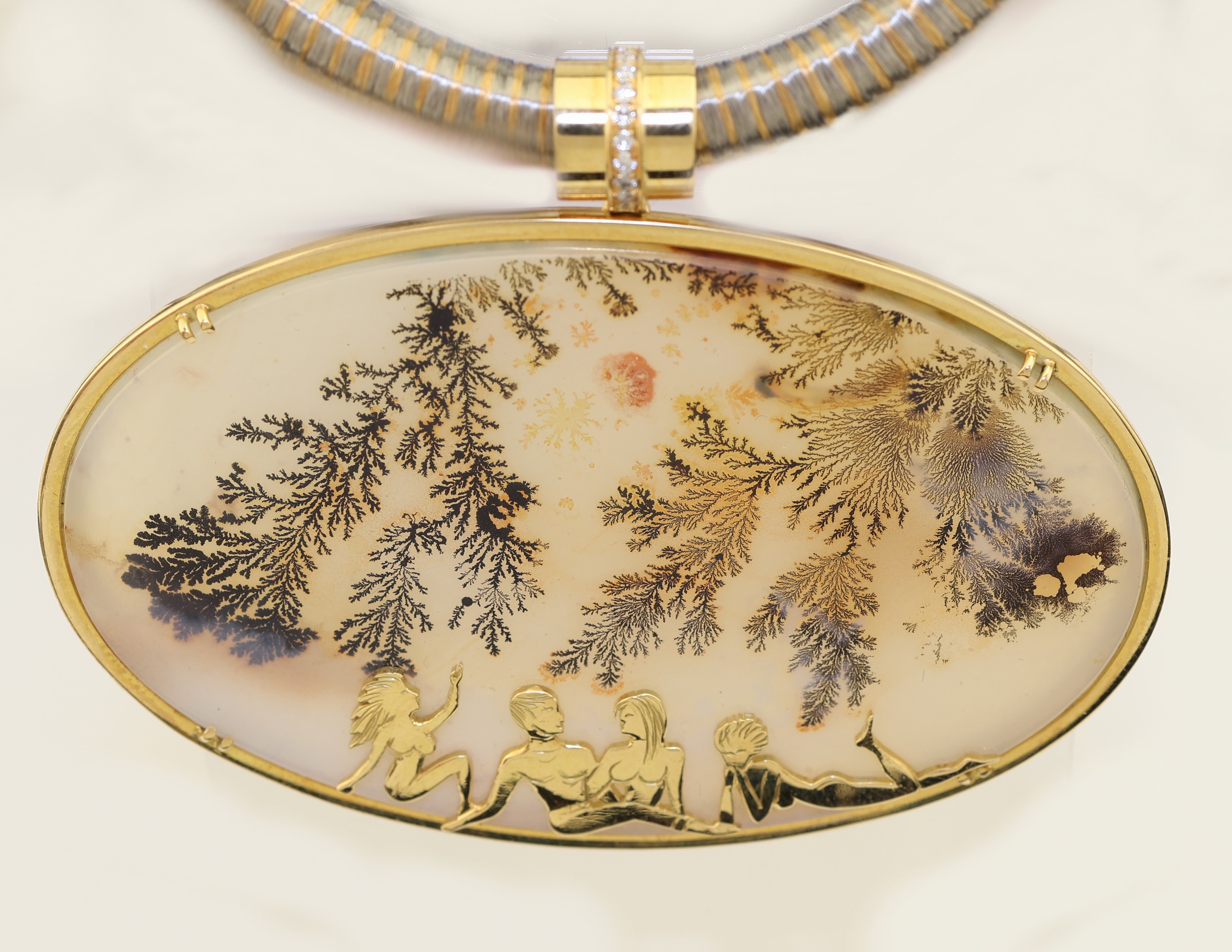 Detail b: 18 kt Gold Achat-Brillant-Anhänger, GG 750/000, Einzelanfertigung eines renommierten Idar-Obersteiner Goldschmieds, gr. ovale ...