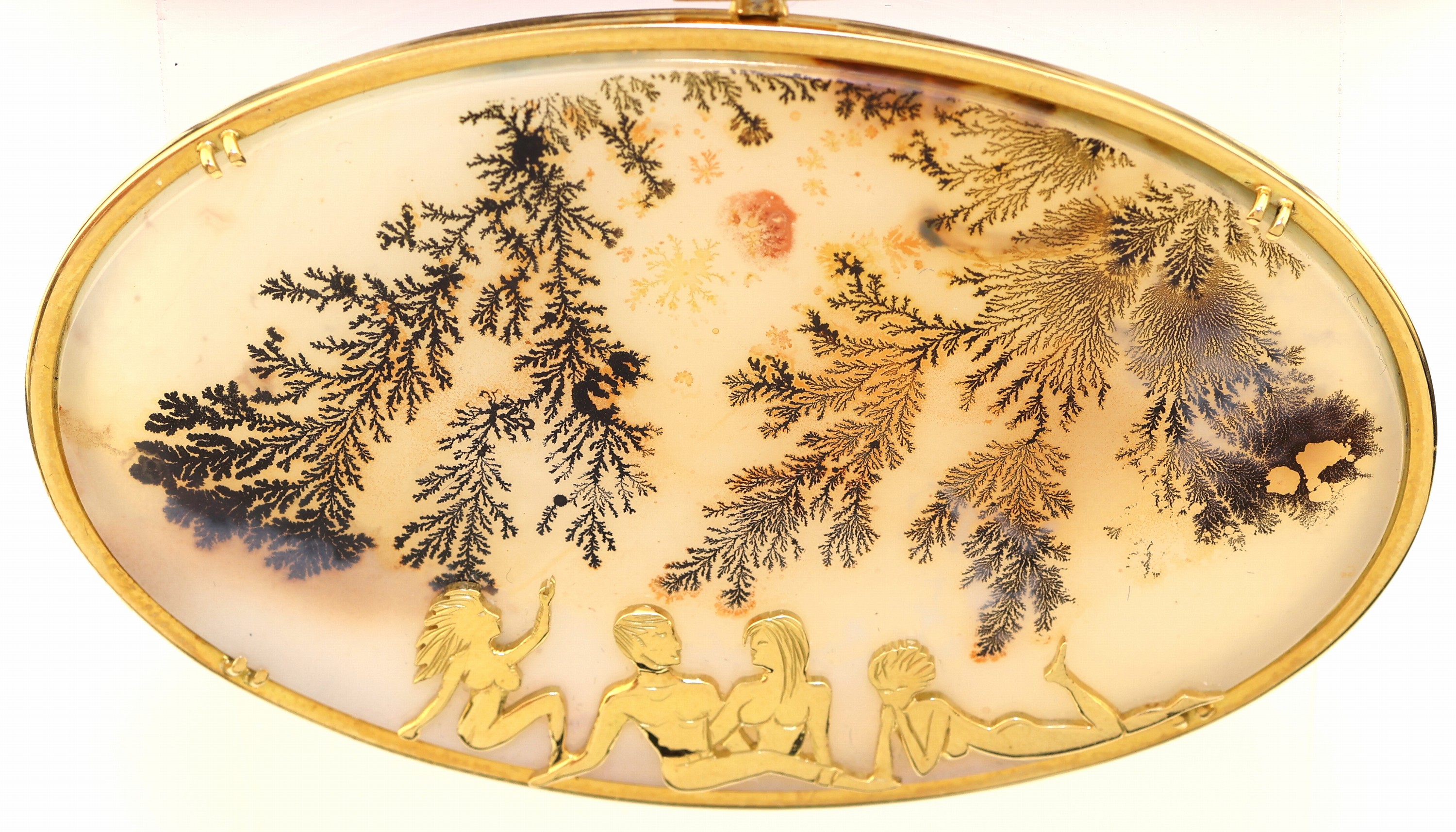 Detail c: 18 kt Gold Achat-Brillant-Anhänger, GG 750/000, Einzelanfertigung eines renommierten Idar-Obersteiner Goldschmieds, gr. ovale ...