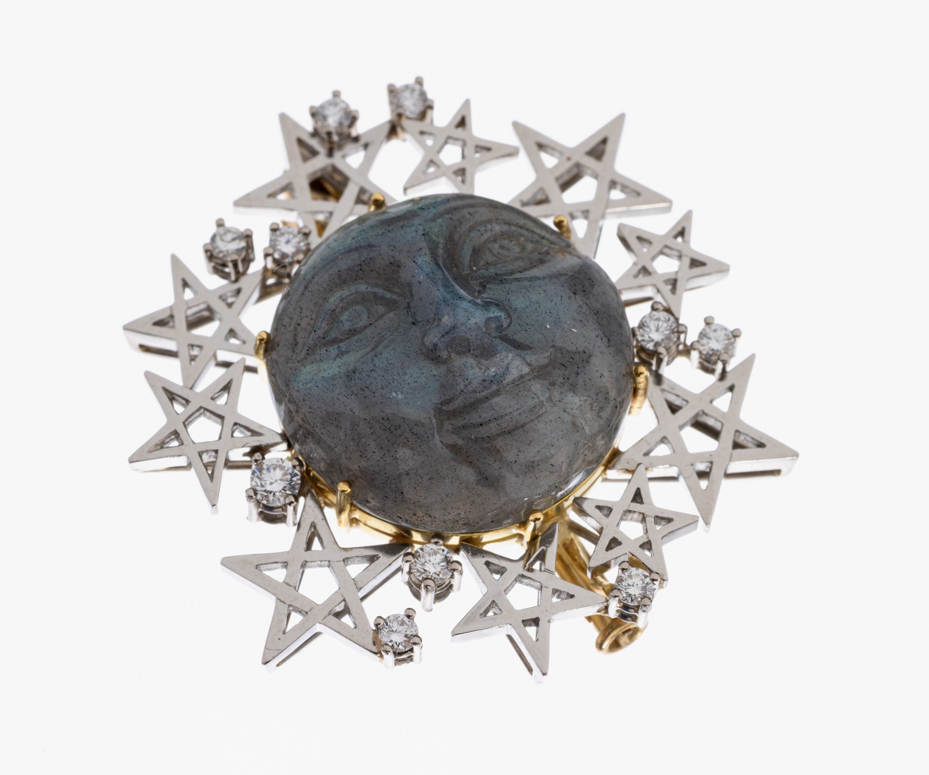 Image 26986034 - 18 kt Gold und Platin Labradorit-Brillant -Brosche, GG 750/000 und Platin, ...