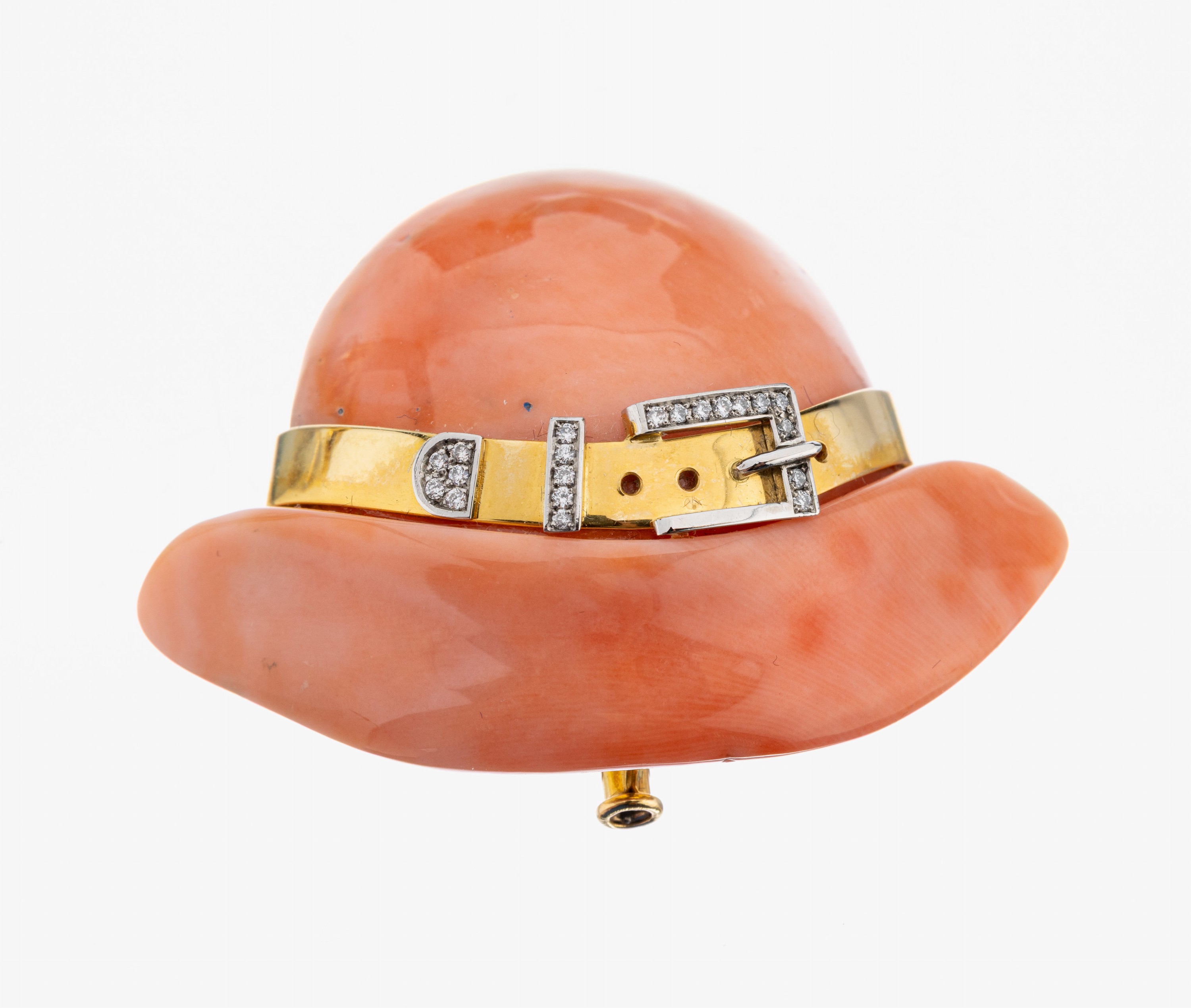 Image 26986038 - 18 kt Gold und Platin Korallen-Brillant- Brosche ´Hut´, GG 750/000 und Pt, ...