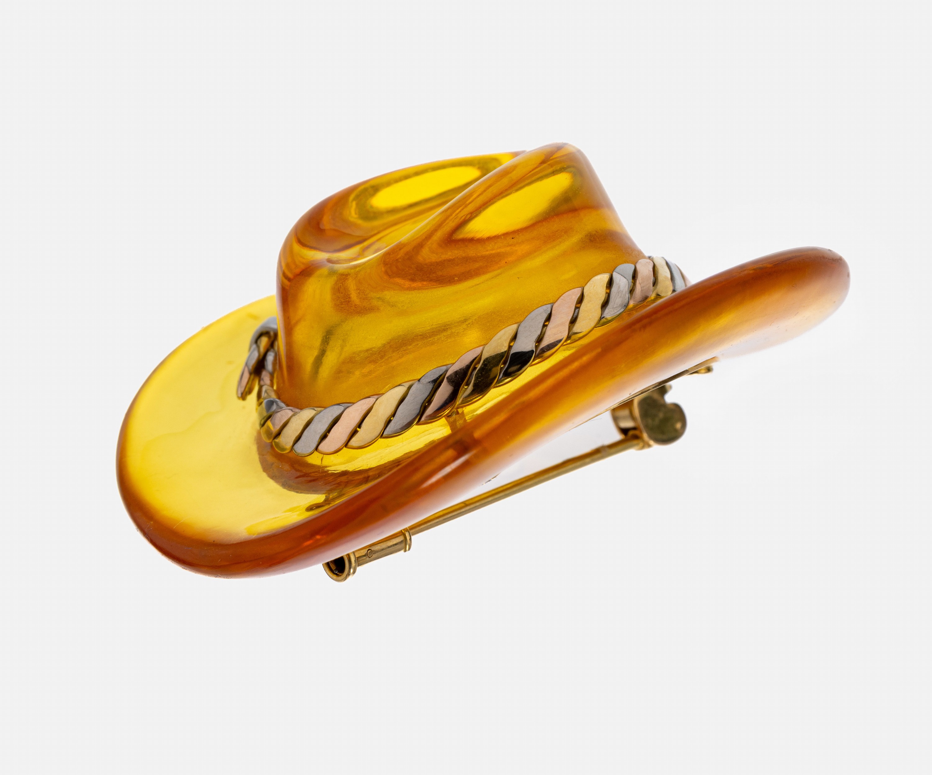 Image 26986039 - 18 kt Gold Bernstein-Brosche ´Hut´, GG/WG/RG 750/000, Einzelanfertigung eines ...