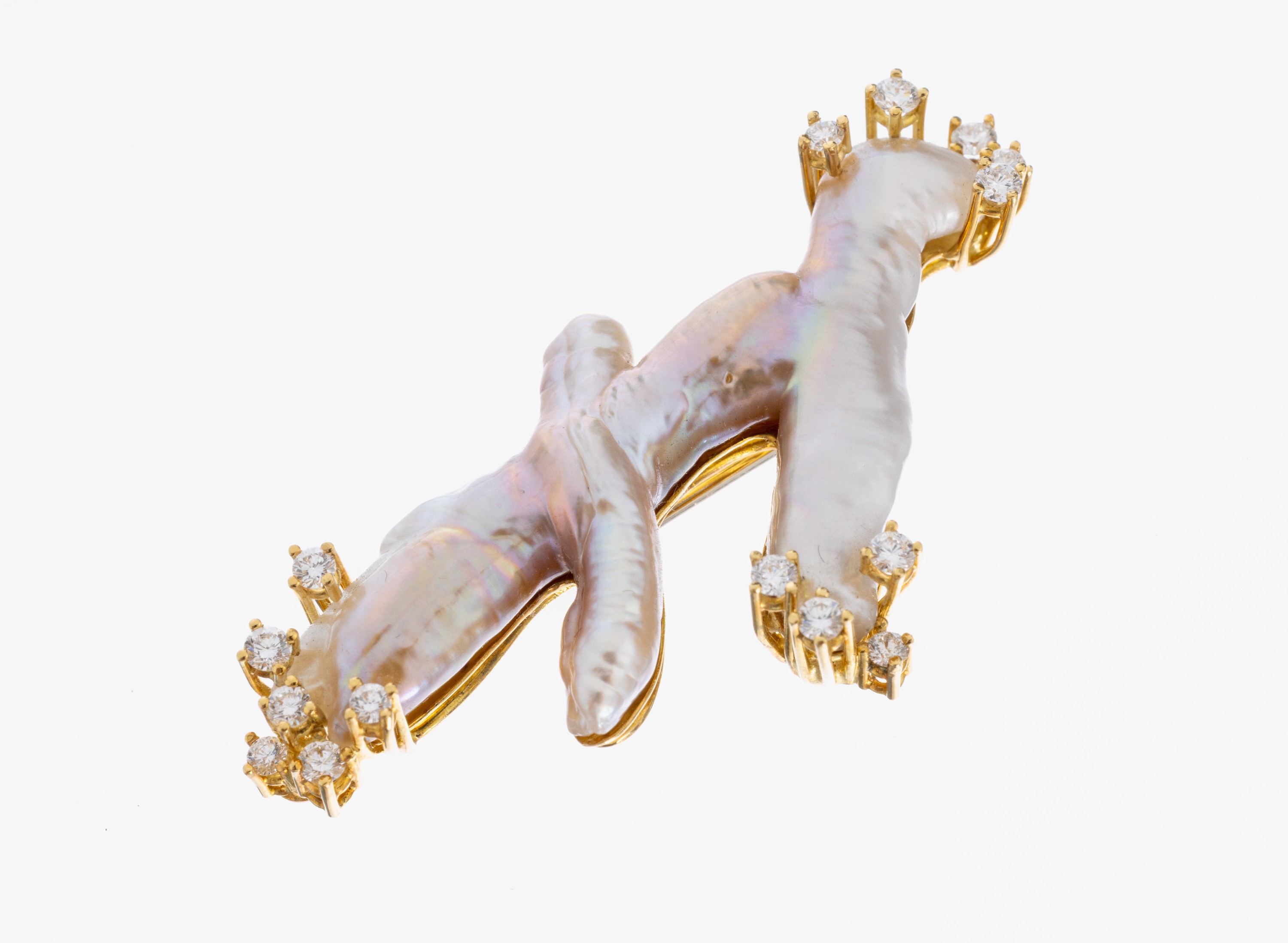 Image 26986046 - 18 kt Gold Perl-Brillant-Brosche, GG 750/000, Einzelanfertigung eines renommierten ...