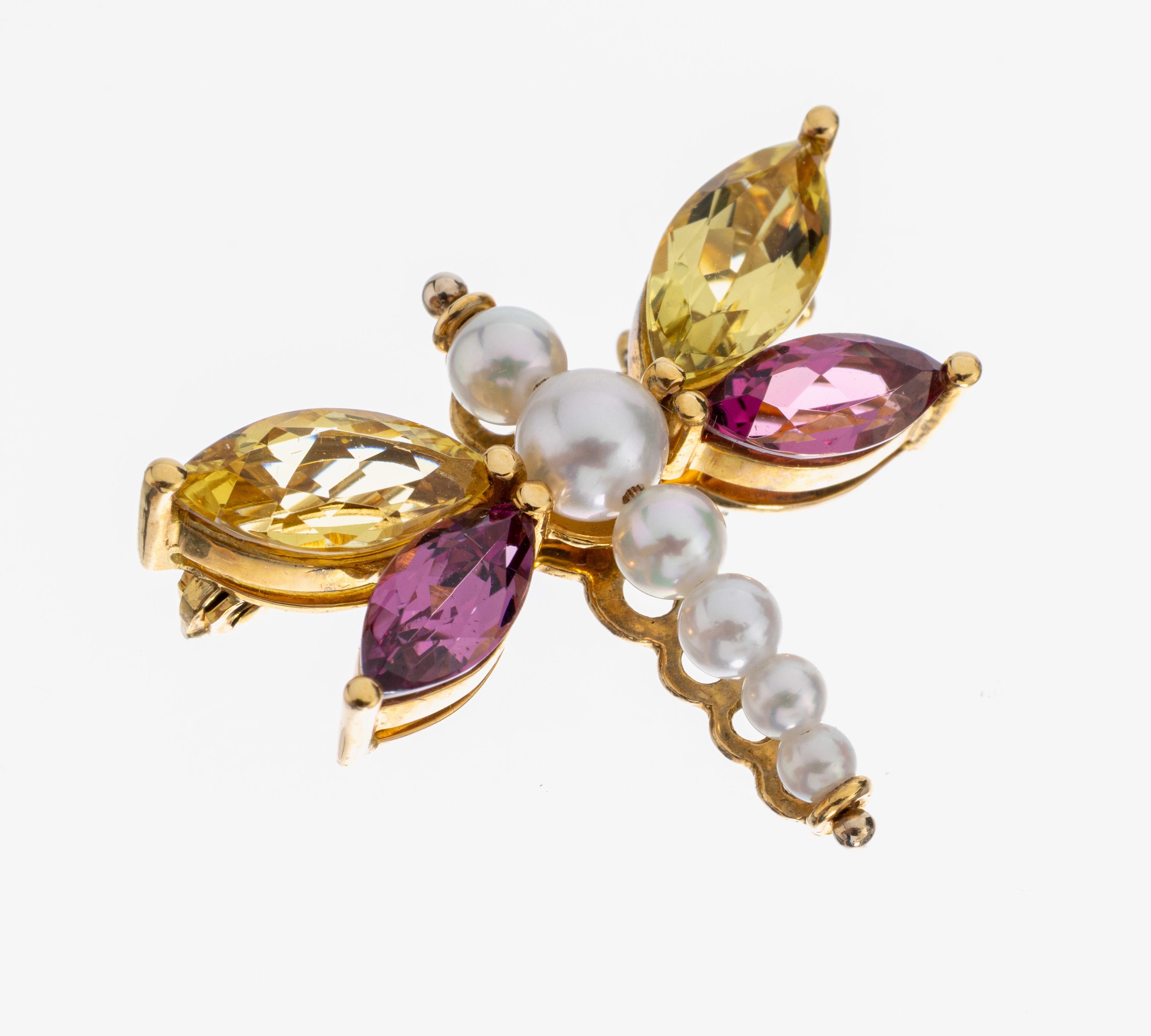 Image 26986047 - 18 kt Gold Zuchtperl-Farbstein-Brosche ´Libelle´, GG 750/000, Einzelanfertigung eines ...
