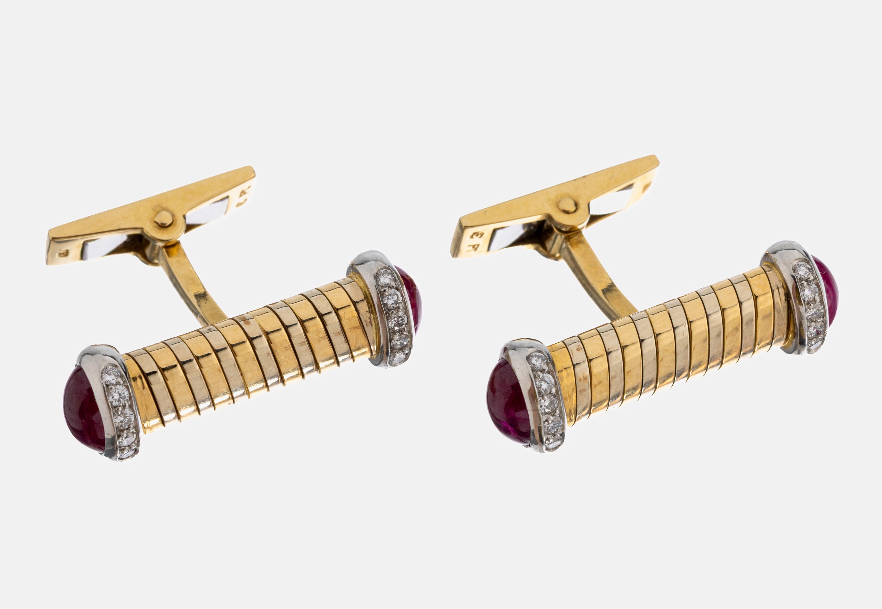 Image 26986061 - Paar 18 kt Gold Rubin-Brillant -Manschettenknöpfe, GG/WG 750/000, Einzelanfertigung ...