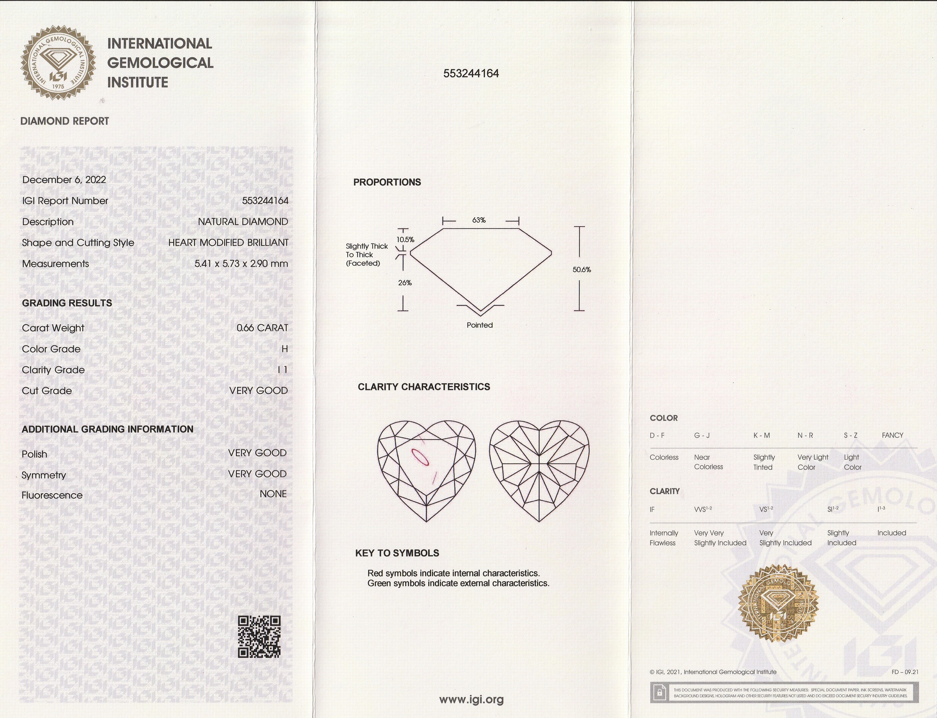 Detail b: Loses Diamantherz ca. 0.66 ct Weiß(H)/p1, ca. 5.41 x 5.73 x 2.90 mm, IGI Expertise anbei, verschweißt