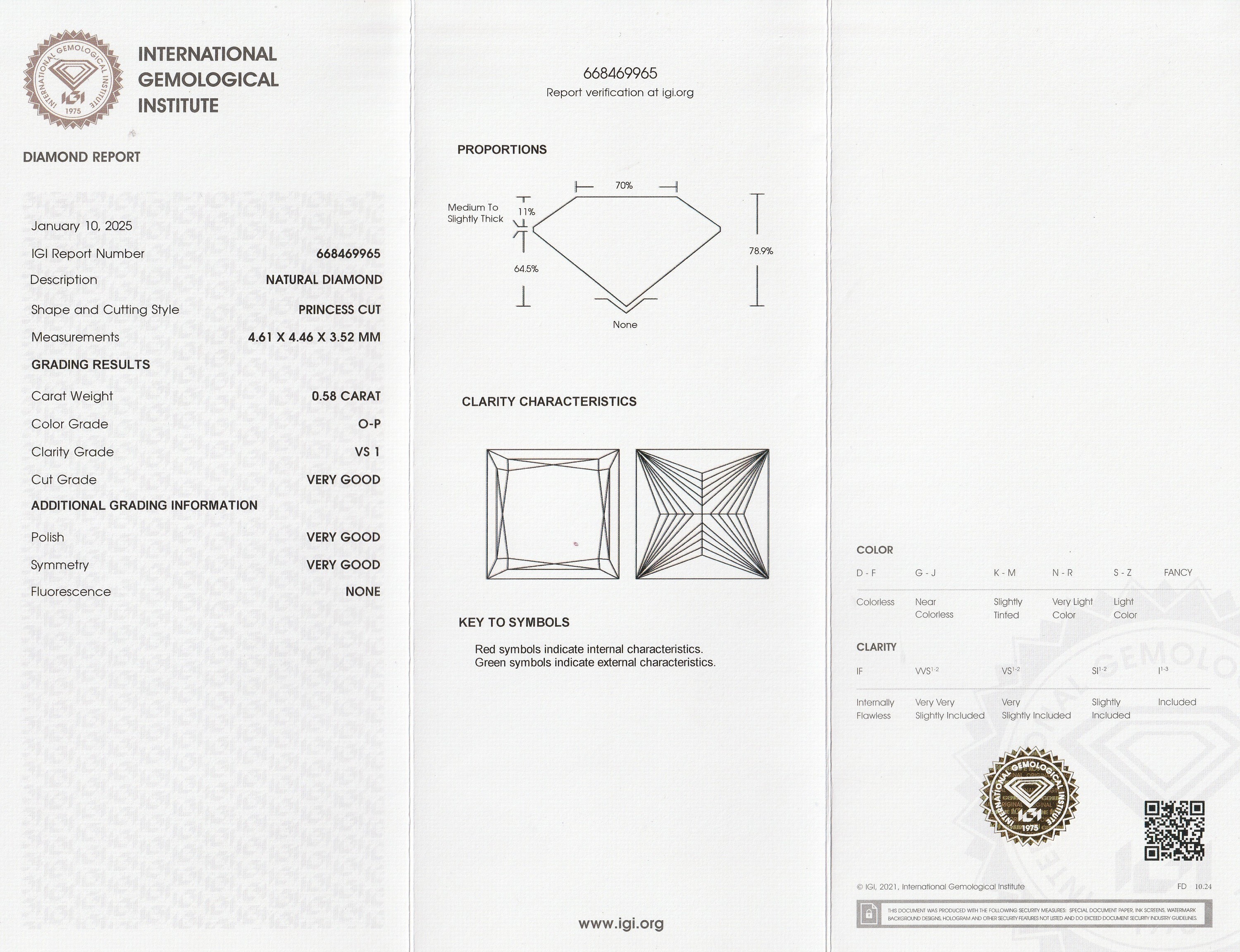 Detail b: Loser Diamant im Princess-Cut ca. 0.58 ct get.(O-P)/vs1, ca. 4.61 x 4.46 x 3.52 mm, IGI Expertise anbei, verschweißt