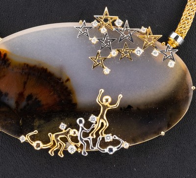 26986019a - 18 kt Gold Achat-Brillant-Collier, GG/WG 750/000, Einzelanfertigung eines renommierten ...