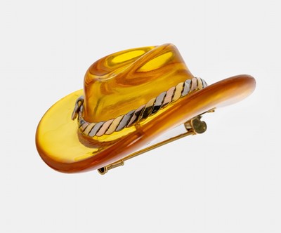 Image 18 kt Gold Bernstein-Brosche ´Hut´, GG/WG/RG 750/000, Einzelanfertigung eines ...