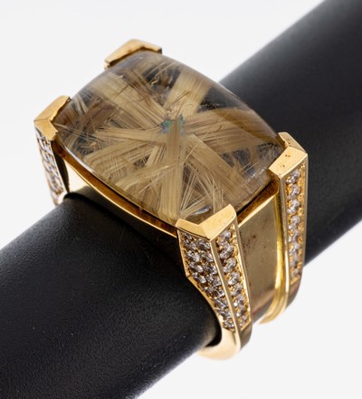 Image 18 kt Gold Rutilquarz-Brillant-Ring, GG 750/000, Einzelanfertigung eines renommierten ...