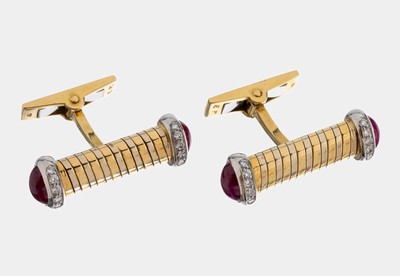 Image Paar 18 kt Gold Rubin-Brillant -Manschettenknöpfe, GG/WG 750/000, Einzelanfertigung ...