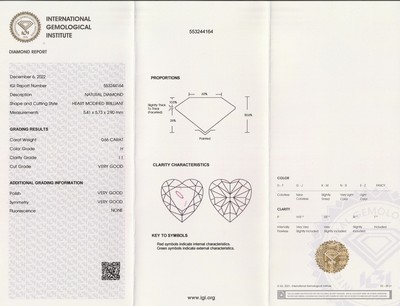 26986068b - Loses Diamantherz ca. 0.66 ct Weiß(H)/p1, ca. 5.41 x 5.73 x 2.90 mm, IGI Expertise ...
