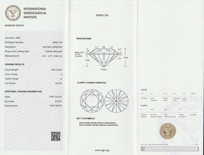 26986069b - Loser Brillant ca. 0.96 ct Weiß(H)/p2, ca. 6.31 x 6.37 x 3.84 mm, IGI Expertise ...