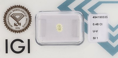 Image 26986084 - Loser ovaler Diamant ca. 0.48 ct light Yellow (U-V)/si1, ca. 5.10 x 3.92 x 2.75 mm, IGI ...